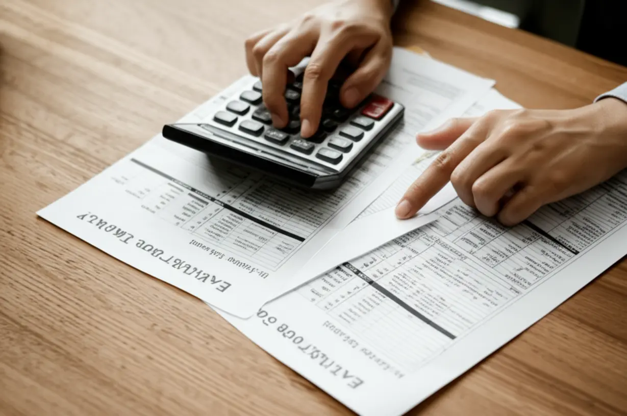 Calculator-and-documents-representing-the-process-of-checking-income-criteria-for-single-parent-family-support-eligibility-in-Korea.