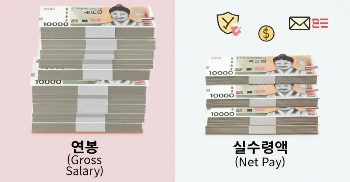 Visual-comparison-between-gross-annual-salary-and-smaller-net-monthly-pay-in-Korean-Won.
