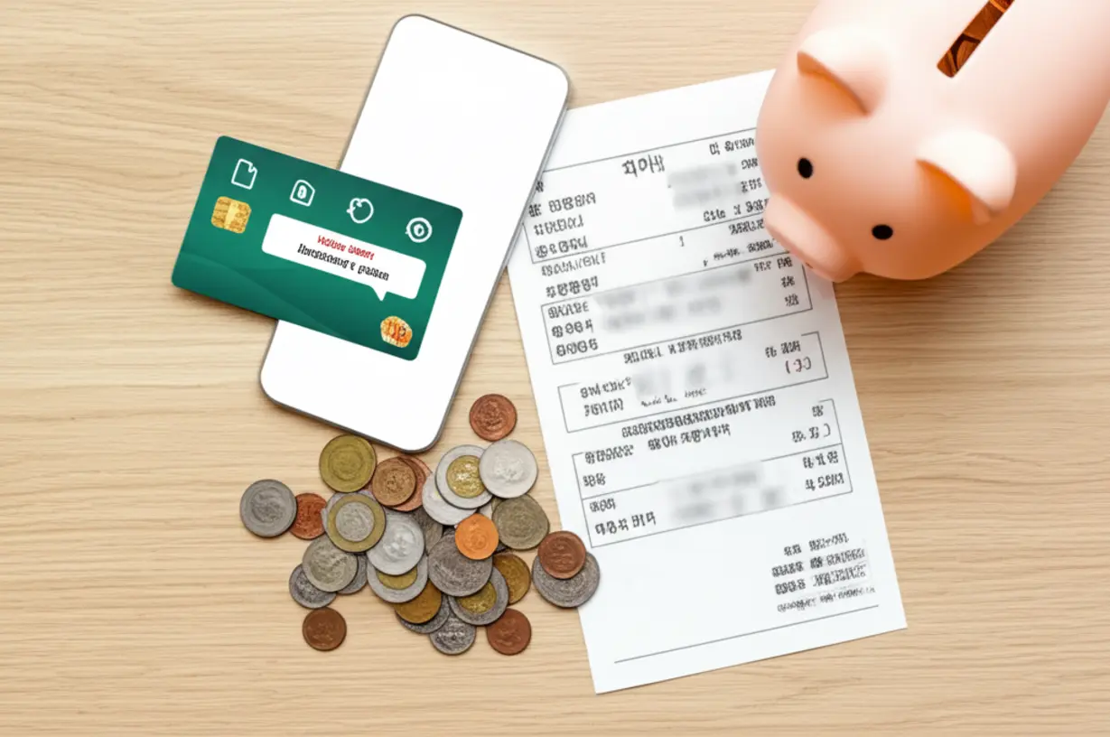 Collage-showing-Culture-Nuri-card,-discounted-phone-bill,-reduced-electricity-bill,-and-savings,-representing-various-benefits-for-the-near-poverty-class.