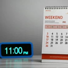 Calendar-showing-weekend,-clock-showing-late-night-hour,-representing-overtime,-night,-and-weekend-work.