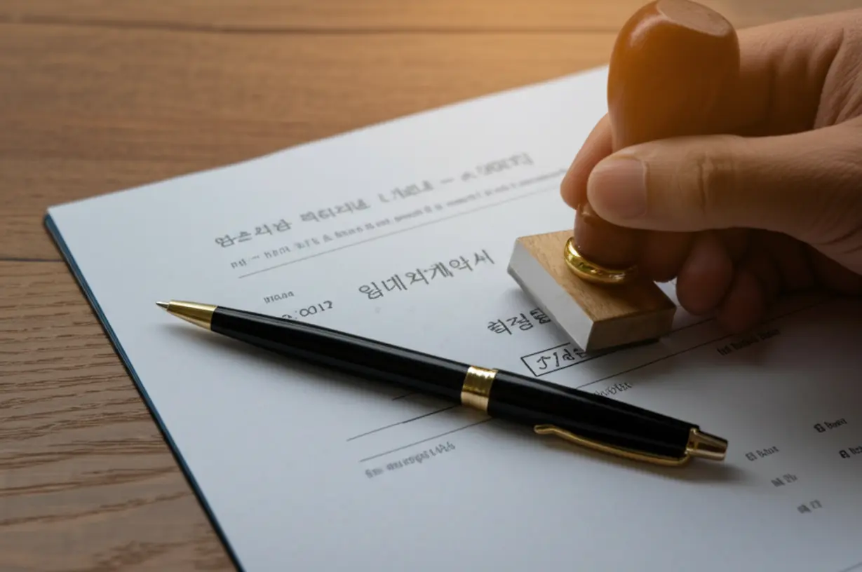 Hand-stamping-a-fixed-date-(확정일자)-onto-a-Korean-lease-agreement-document.