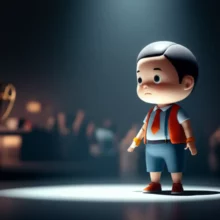 3D-rendering-of-an-actor's-journey-from-hardship-to-global-fame,-showing-struggle-and-success-symbols.