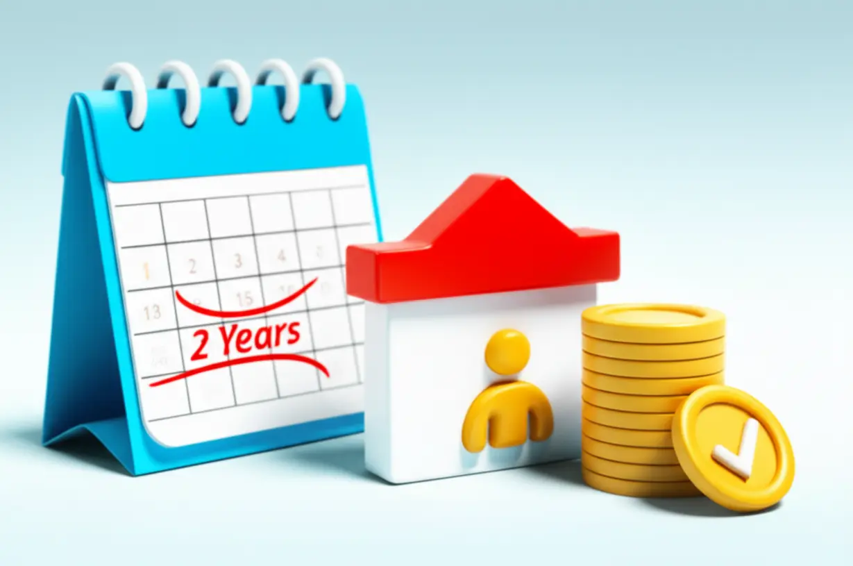 3D-icons-representing-two-years,-a-resident-inside-a-house,-and-money-with-a-checkmark.