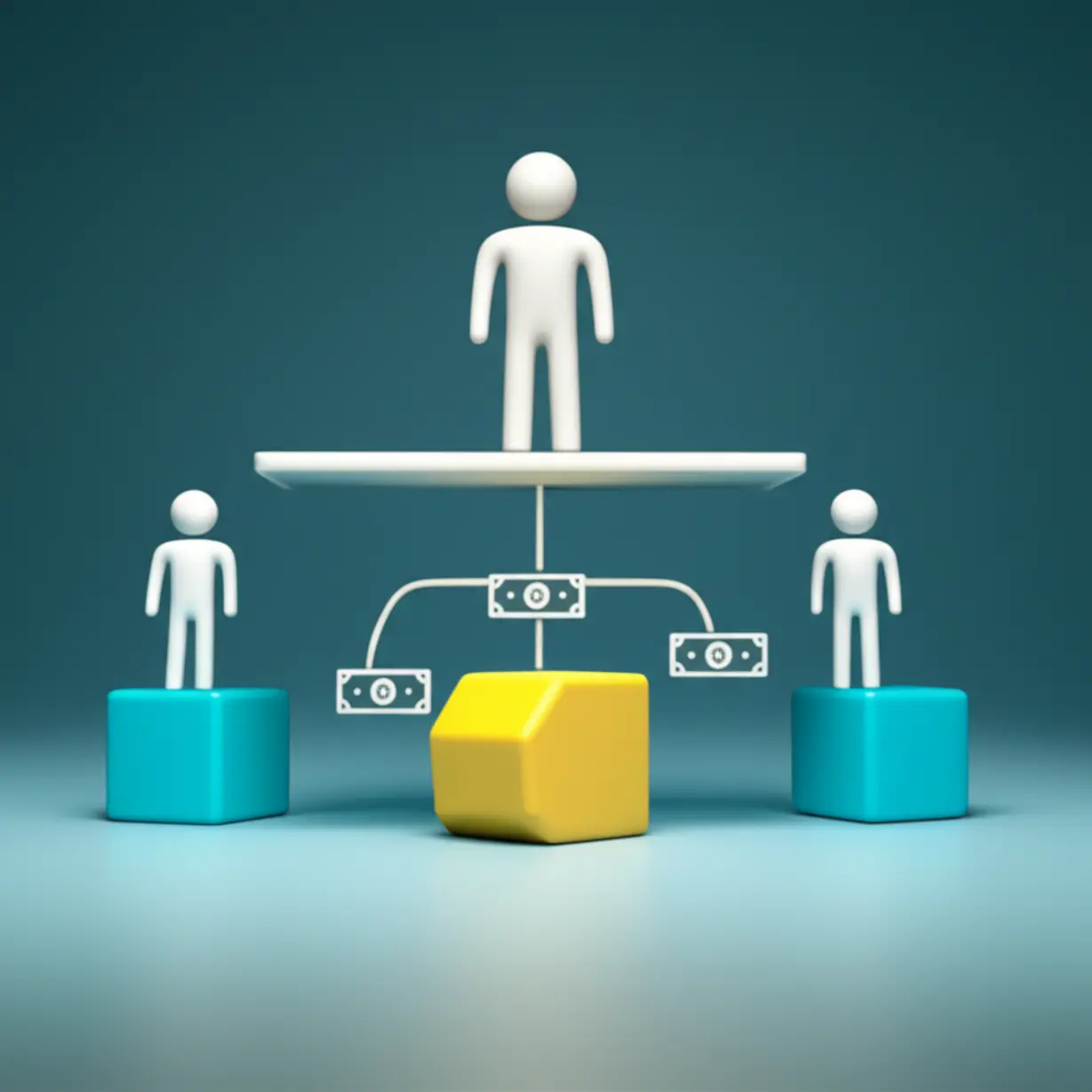 3D-illustration-of-a-brokerage-firm-acting-as-an-intermediary-between-a-buyer-and-a-seller.