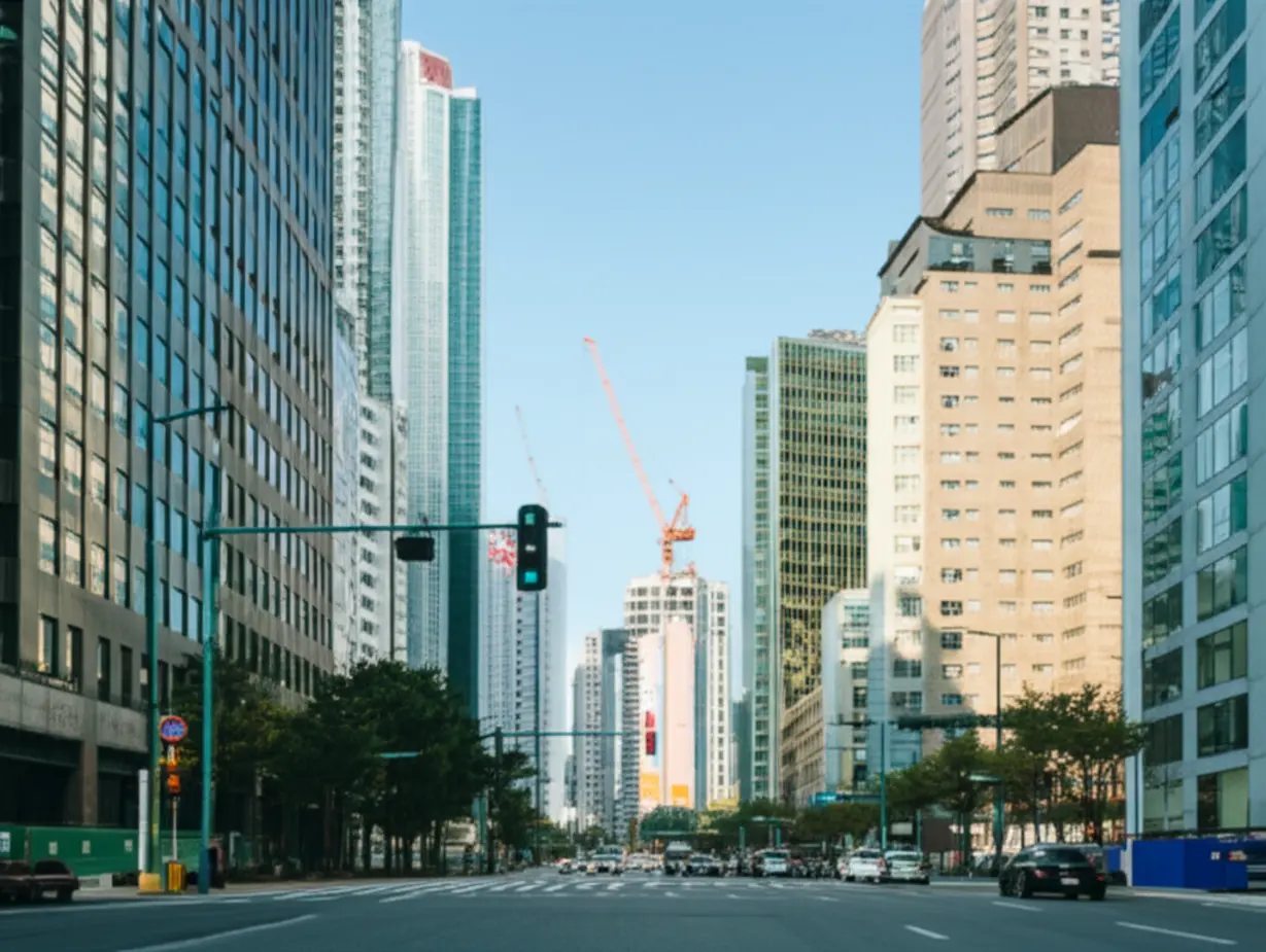 A-street-scene-in-Gangnam,-Seoul-during-the-early-2000s,-hinting-at-real-estate-development.