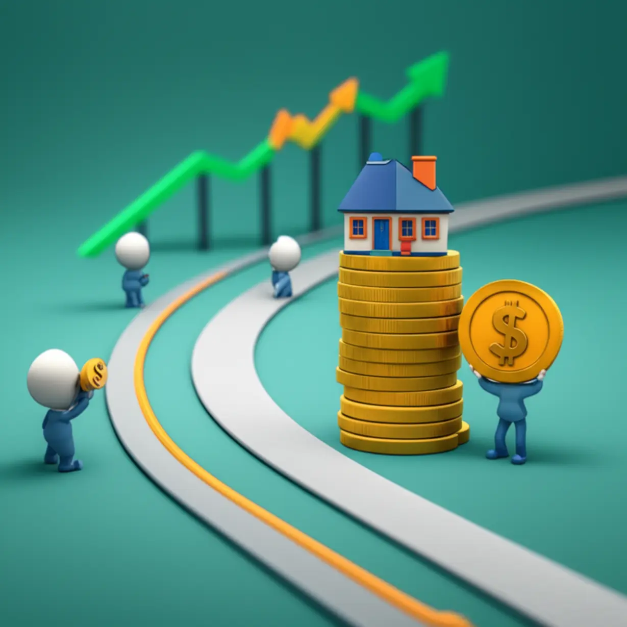 Cute-3D-illustration-showing-different-stock-chart-paths-representing-investment-strategies.
