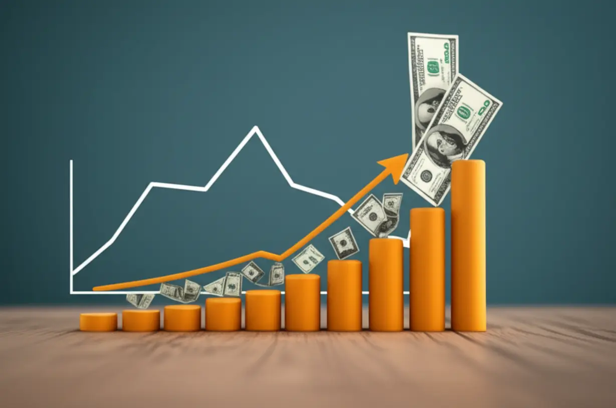 경제가-살아나는-것을-보여주는-상승하는-그래프와-하락하는-금리-그래프를-표현한-귀여운-3D-이미지