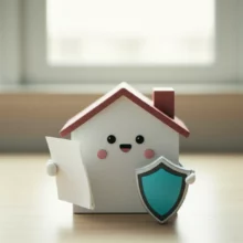 Cute-3D-illustration-of-a-house-character-holding-a-document,-representing-address-registration-and-tenant-protection.
