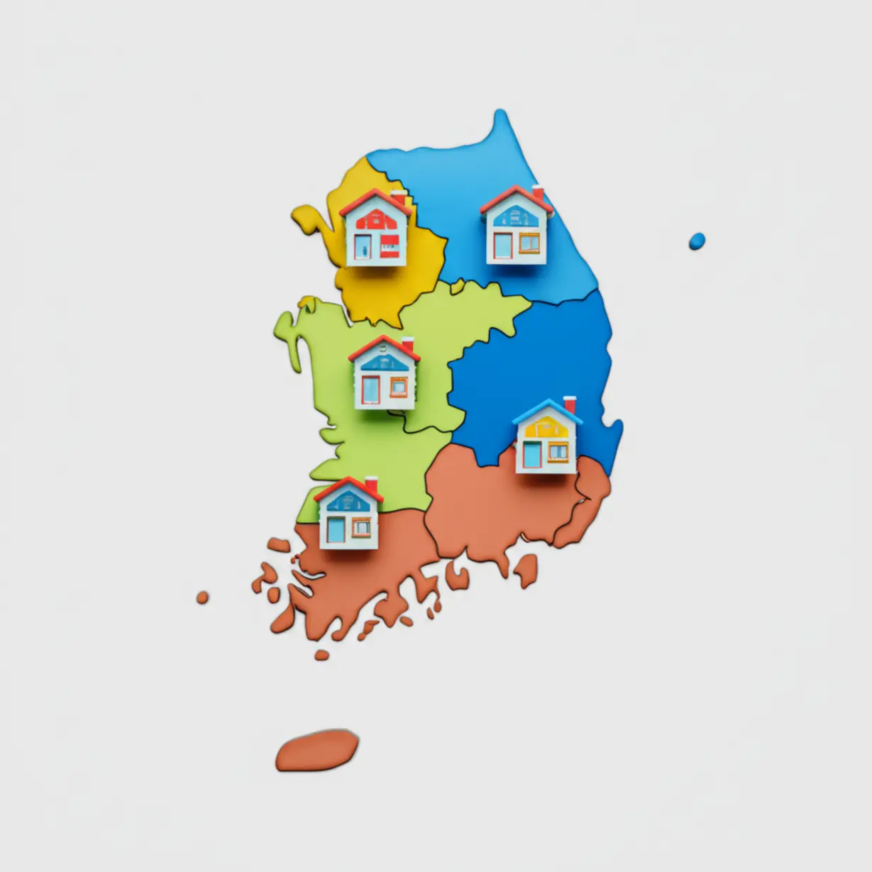 대한민국-지도에-집-아이콘이-표시된-귀여운-3D-이미지
