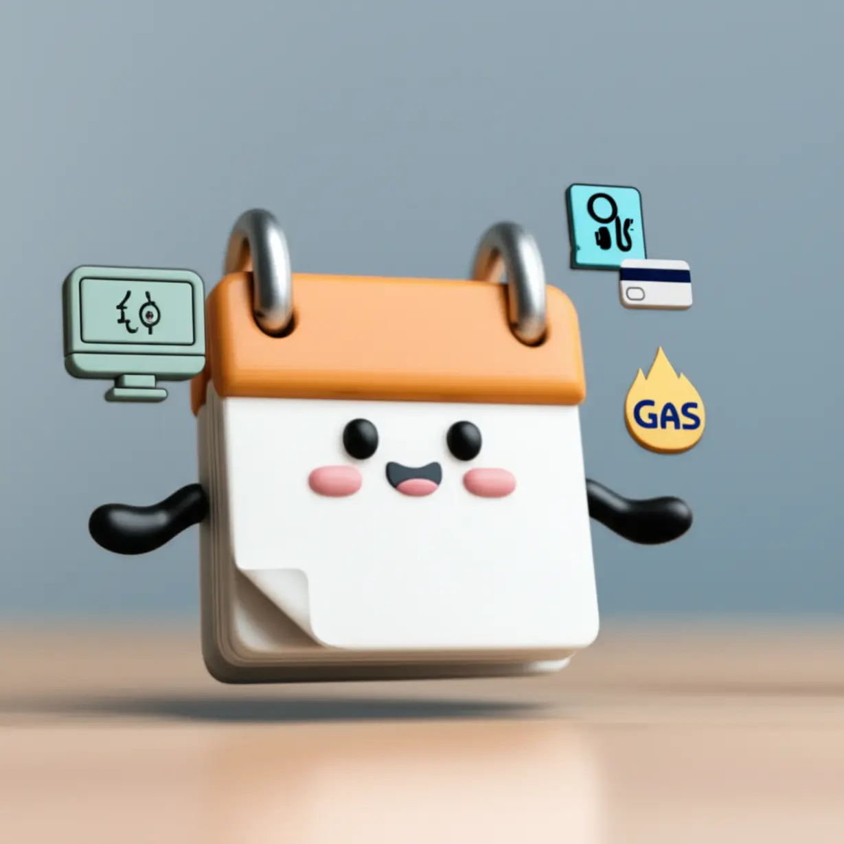 Cute-3D-illustration-showing-a-calendar-turning-a-page,-with-icons-for-energy-and-application-methods-around-it,-symbolizing-the-2025-changes-to-the-energy-voucher.