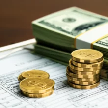 Styled-illustration-of-money-and-government-forms-for-financial-aid.