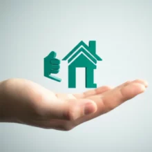 부동산-거래-시-공인중개사와-친하게-지내면-얻는-이점을-상징하는-귀여운-3D-일러스트.-도움의-손길과-집-모양-아이콘이-서로-반갑게-인사하는-모습.