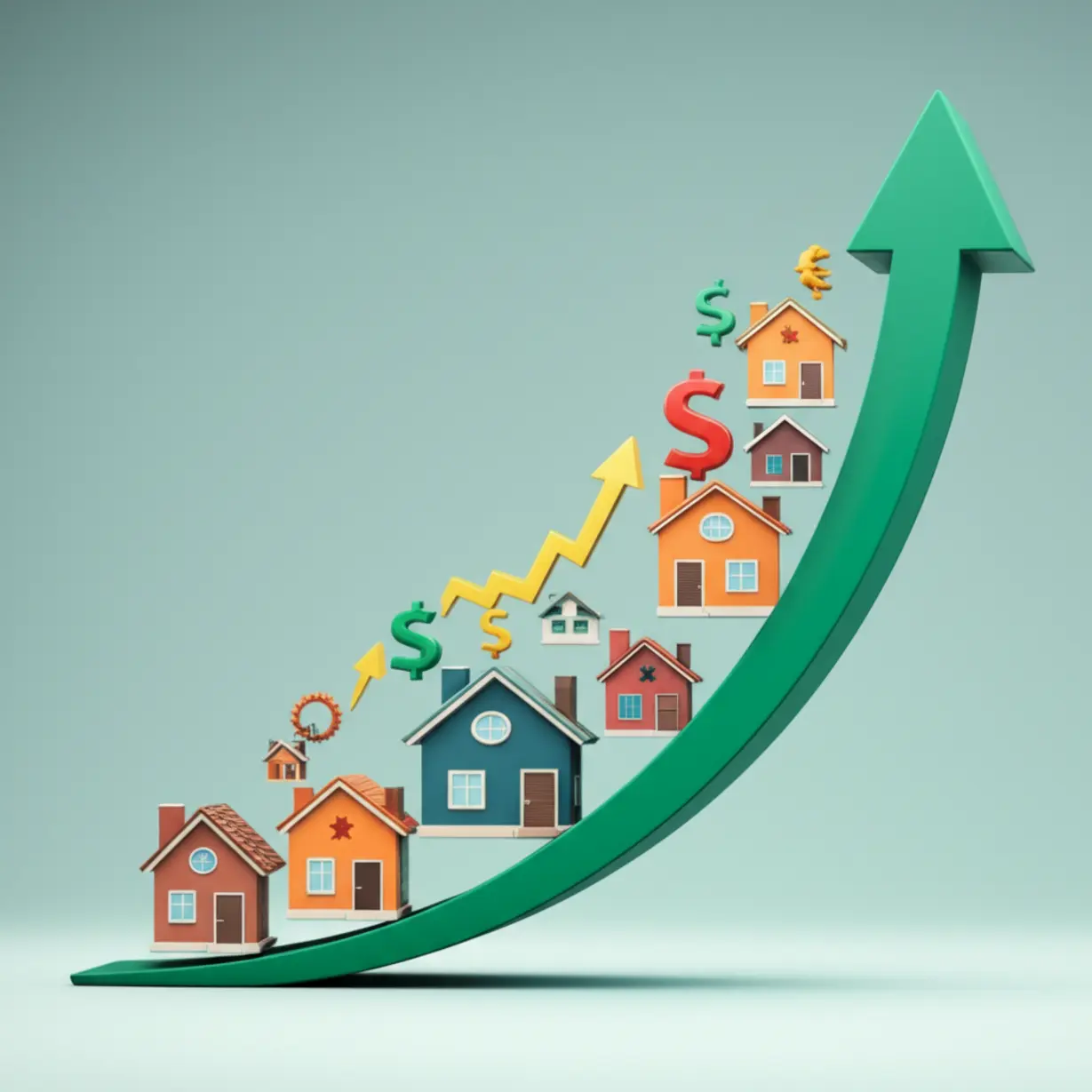 집,-주식-상징-등-다양한-자산들이-함께-상승하는-모습을-표현한-귀여운-3D-이미지