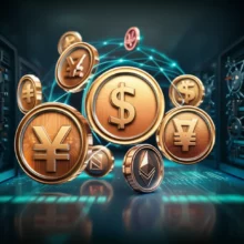 다양한-통화-기호가-있는-귀여운-3D-디지털-코인이-전-세계적으로-연결된-모습