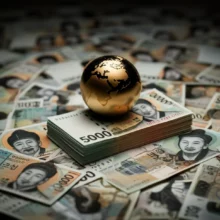 잘-쌓여-있는-5만원권-지폐-위-작은-황금-지구본-이미지.-글로벌-톱스타의-1000억대-재산과-성공을-상징합니다.