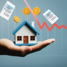 손에-들린-집-모형과-세금-상징,-감소하는-주택-공급-그래프