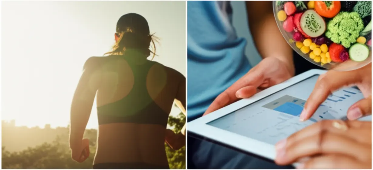 A-split-image-showing-someone-focused-on-health-through-exercise-or-diet-and-someone-managing-money-on-a-device,-representing-physical-and-financial-preparation.
