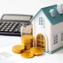 A-3D-rendering-of-a-house-with-money-and-tax-symbols.