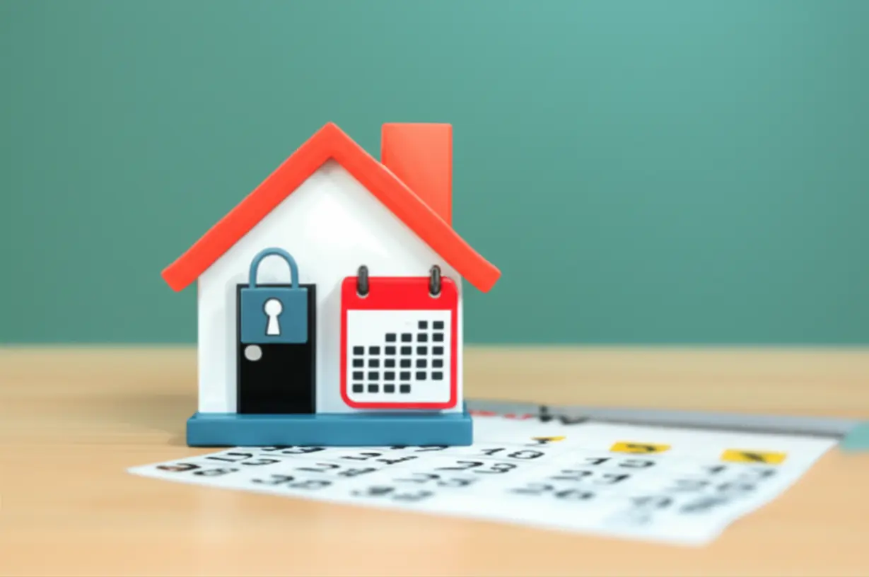 새로-생긴-LTV-규제와-전입-의무를-상징하는-귀여운-3D-집과-자물쇠,-달력-이미지입니다.-대출-조건-변화를-설명하는-데-좋습니다.