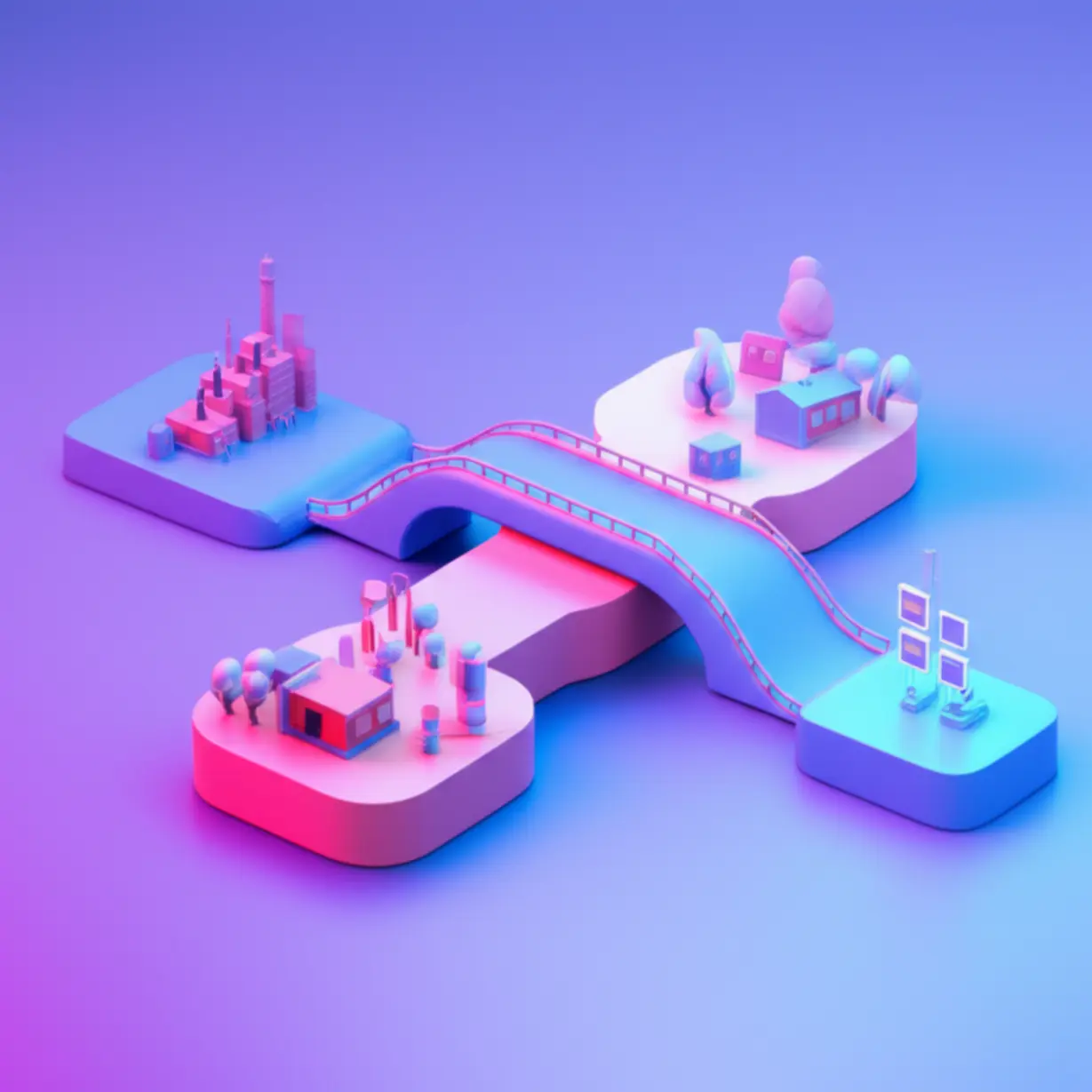 A-stylized-bridge-showing-a-local-industry-transitioning-towards-a-larger-global-market-or-control.