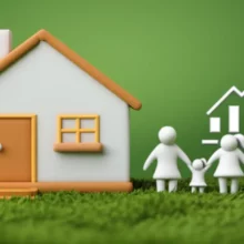 아늑한-집과-행복해-보이는-가족의-3D-일러스트.-성장-그래프-아이콘이-포함되어-안정적인-주거와-미래-기회를-상징합니다.