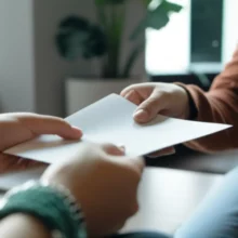 Two-people-exchanging-a-document-related-to-money-or-a-loan-between-friends.