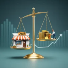 경제-균형을-상징하는-저울-위에서-노동계와-소상공인의-이해관계가-대립하는-모습을-귀여운-3D-일러스트로-표현한-이미지