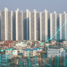 A-composite-image-showing-various-South-Korean-homes-with-upward-trend-lines,-symbolizing-rising-Jeonse-prices-across-the-country.