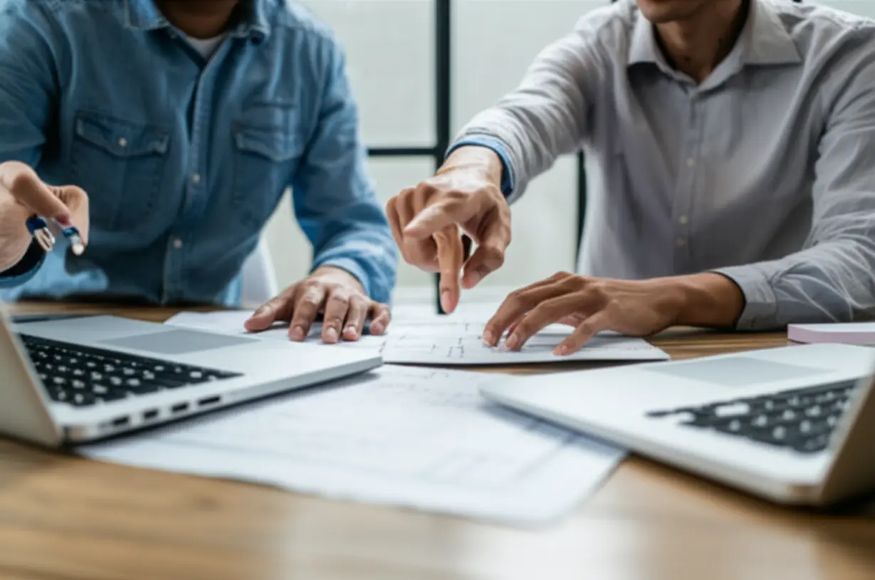 사람들이-재개발-사업-계획서를-검토하며-이야기하는-모습