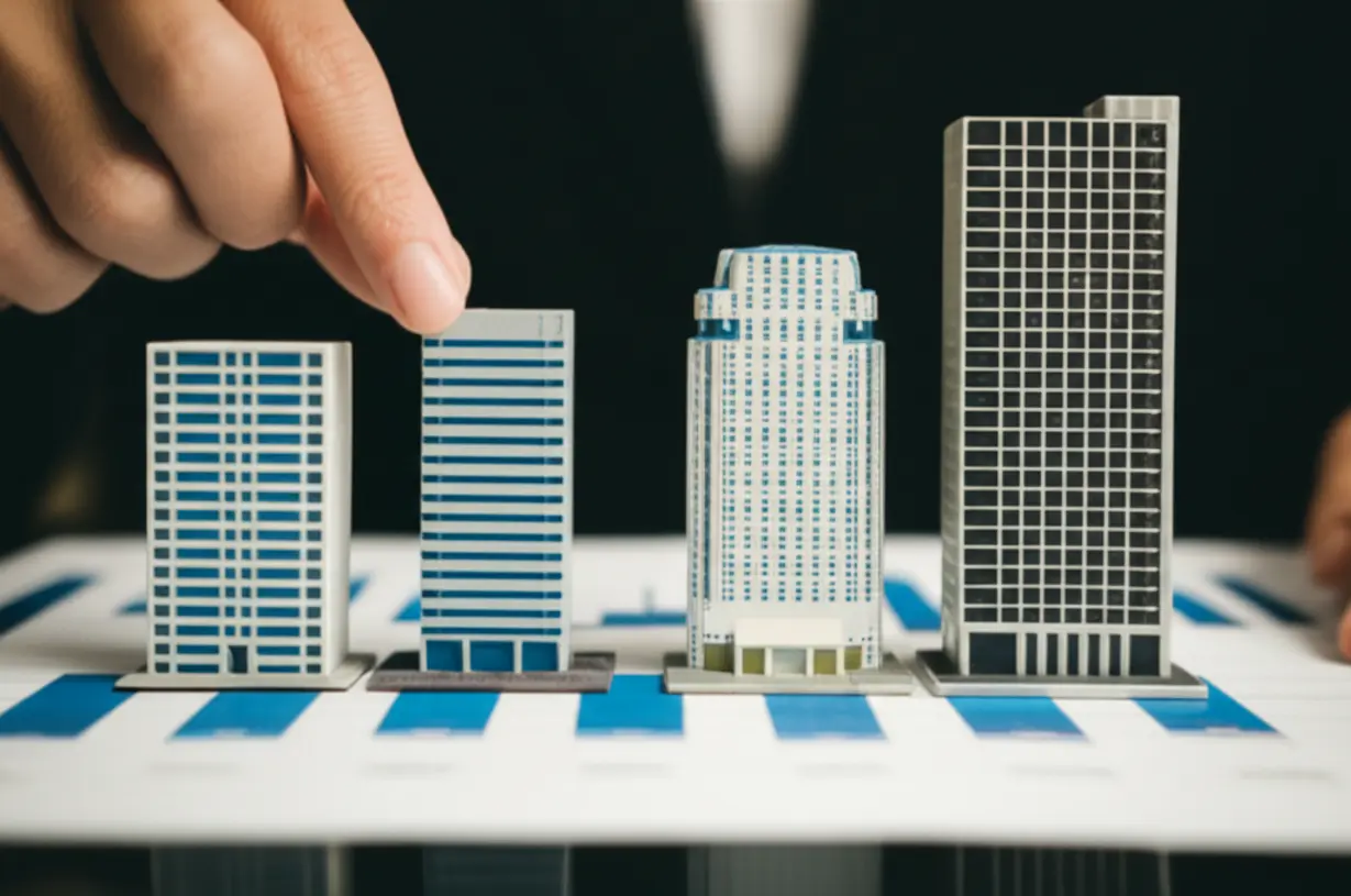 Miniature-buildings-on-a-financial-chart-representing-asset-diversification