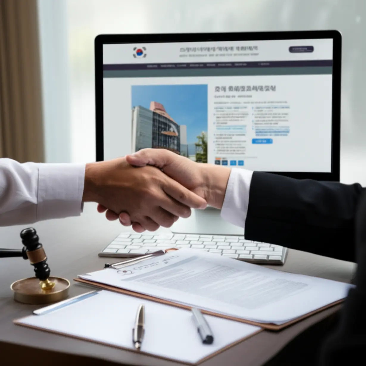 Hands-handling-documents-and-looking-at-a-computer-screen-related-to-real-estate-registration.