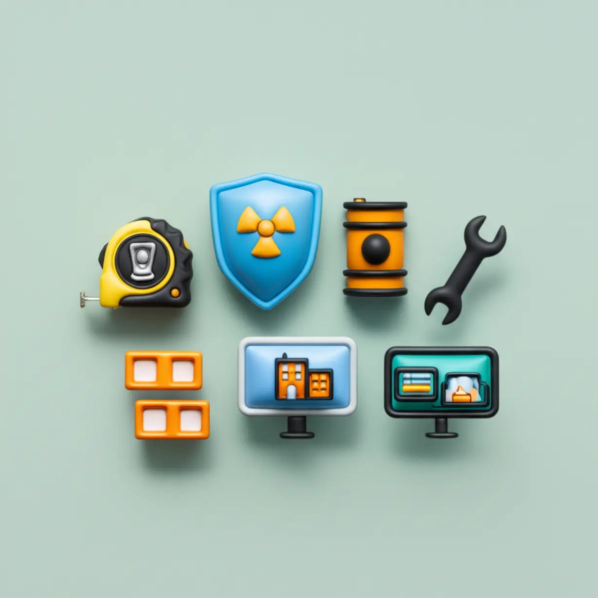 원전-해체-관련-사업-분야를-상징하는-귀여운-아이콘-7개-3D-이미지,-원전-해체-수혜-기업-TOP7.