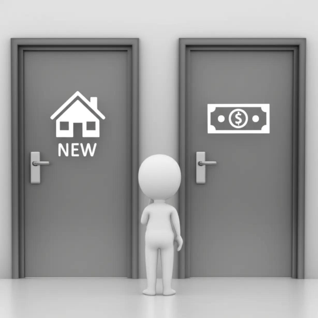 Illustration-of-a-person-choosing-between-a-door-with-a-house-icon-and-a-door-with-a-cash-icon.