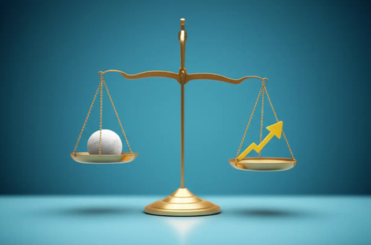 Cute-3D-illustration-of-a-scale-balancing-an-item-and-abstract-value-symbols,-representing-value-based-spending.
