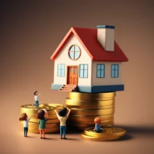 Youthful-figures-with-savings-book-and-house-symbolizing-housing-aspirations