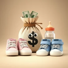 다자녀-세금-혜택-논의-소식과-관련된-귀여운-돈-주머니와-아기용품-3D-이미지입니다.