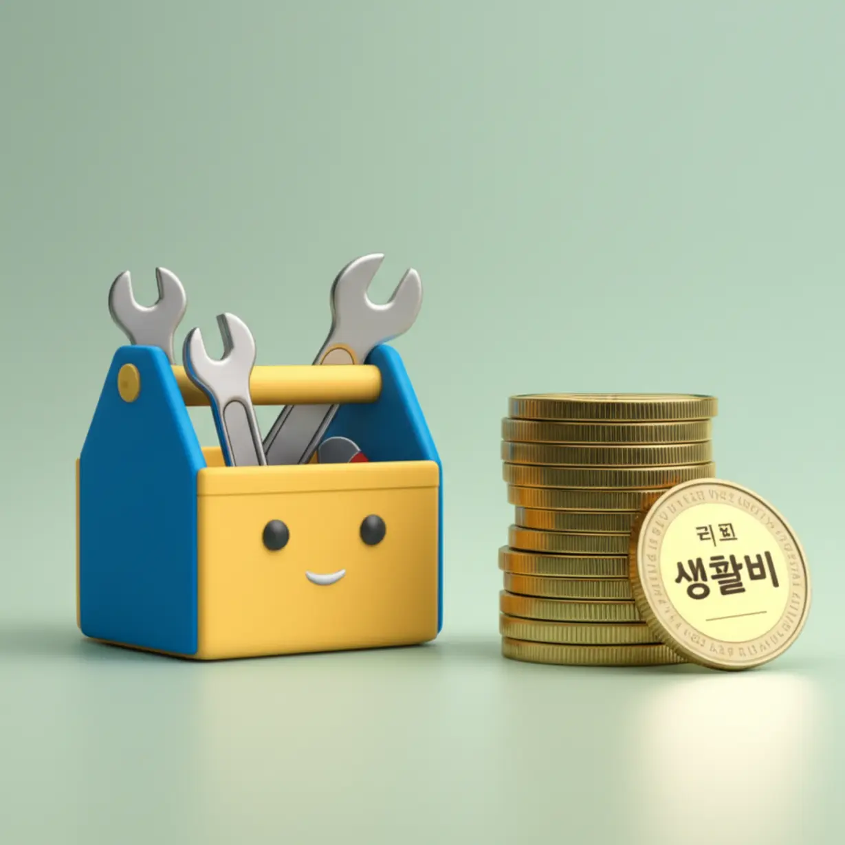 반짝이는-공구들이-들어있는-귀여운-공구-상자와-그-옆에-쌓여가는-