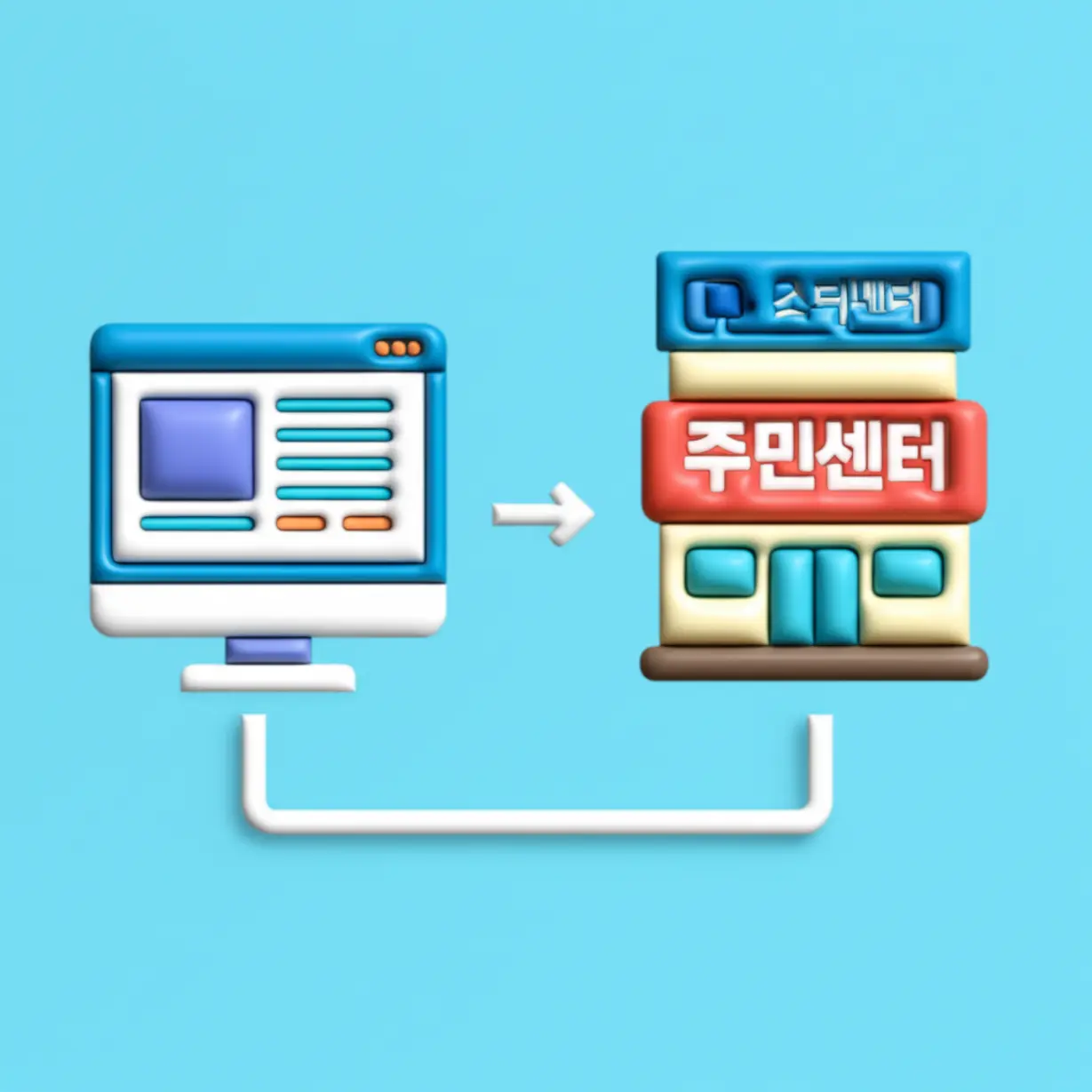 희망저축계좌2-온라인-복지로-및-오프라인-주민센터-신청-방법을-보여주는-귀여운-3D-이미지