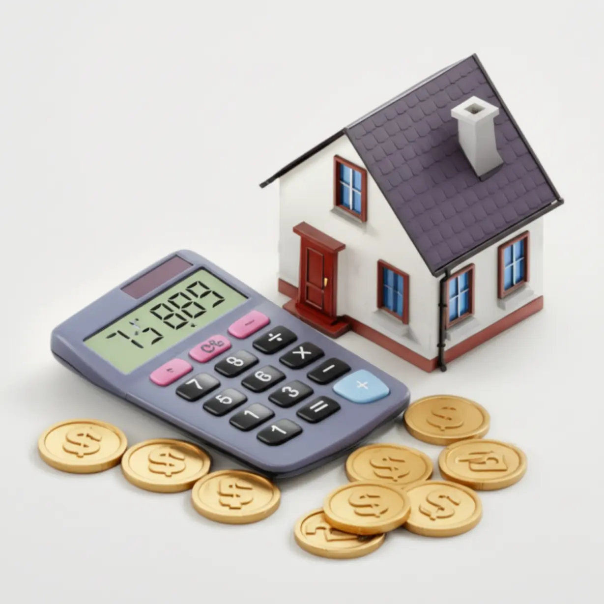 계산기-옆에-놓인-아담한-집,-양도소득세-계산-과정을-보여주는-이미지