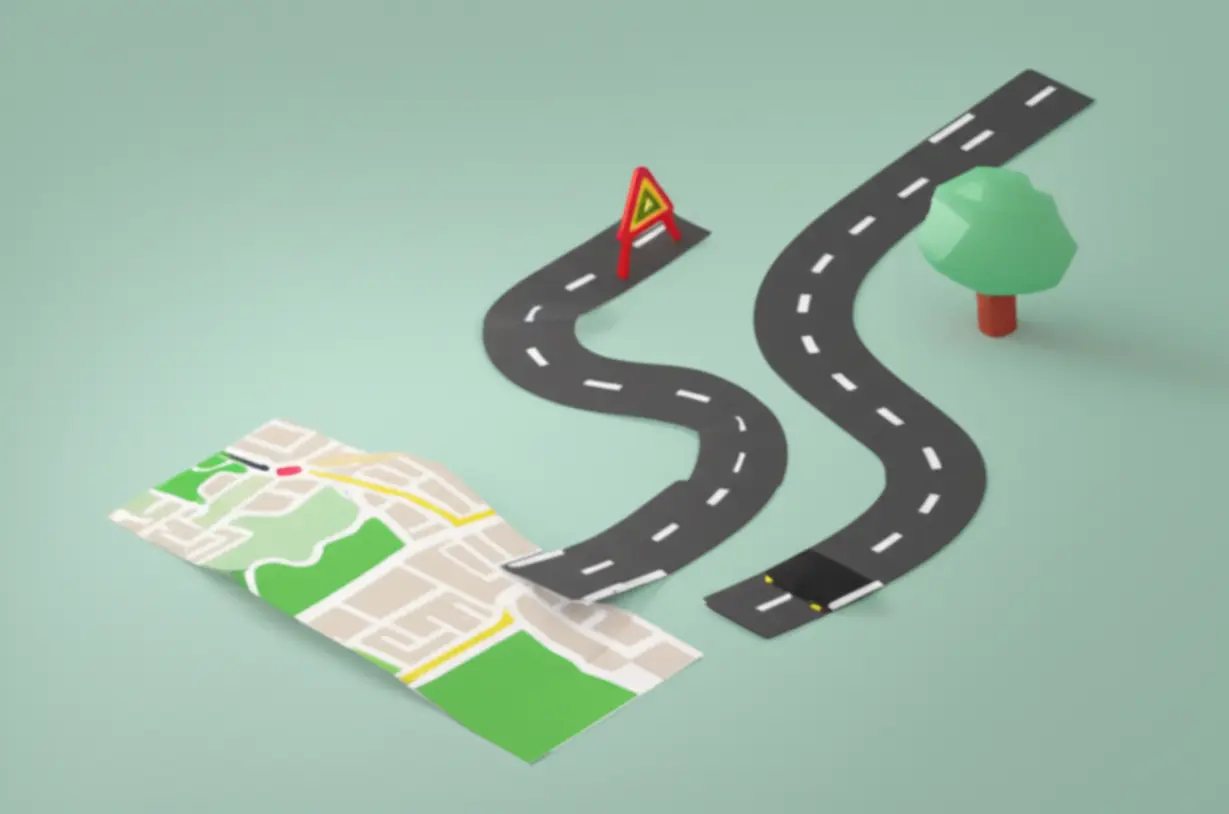 재건축-재개발-투자-시-발생할-수-있는-위험과-주의할-점을-보여주는-3D-일러스트,-표지판과-조심스러운-길-모습