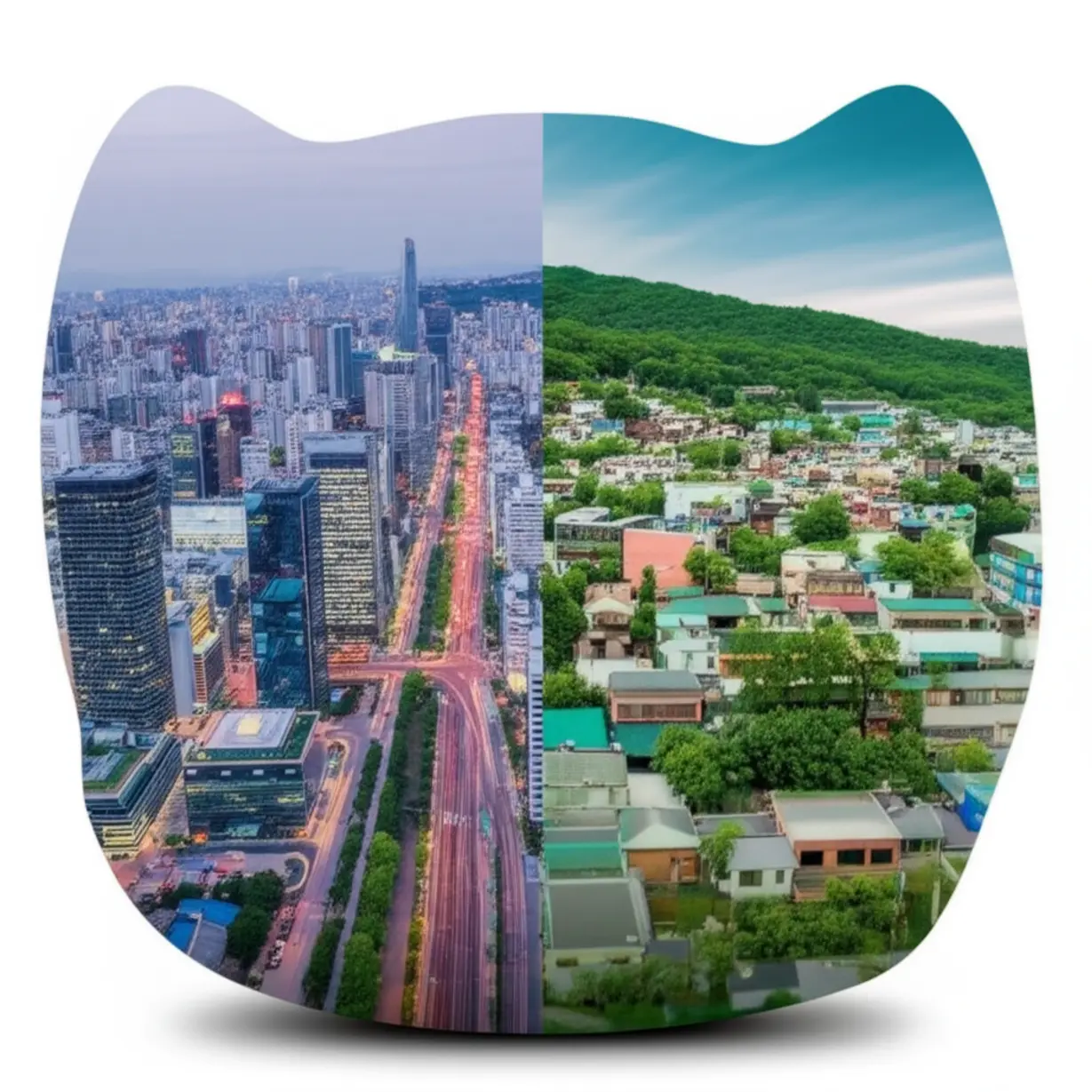 서울-강남과-강북-지역의-특징을-대조하여-보여주는-3D-이미지입니다.-한쪽은-현대적인-건물을,-다른-쪽은-아늑한-주택가를-상징하며,-월세-격차가-발생하는-도시-인프라-차이를-시각적으로-설명합니다.