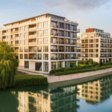 귀여운-3D-아파트-그림,-강가-옆-푸른-나무들,-가평-자라섬-수자인-리버페스타-아파트-풍경