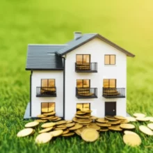 둔촌-올림픽파크포레온-아파트를-상징하는-귀여운-3D-건물-모형-옆으로-돈벼락처럼-쏟아지는-동전들이-놓여-있습니다.-로또-청약-줍줍-기회를-표현합니다.