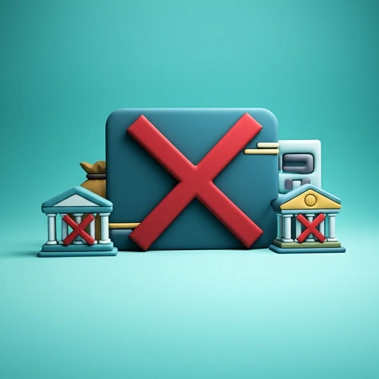 어떤-은행과-대출-상품이-비대면으로-중단되었는지-보여주는-귀여운-3D-이미지입니다.-여러-대출-상징과-은행-아이콘에-중단-표시가-있습니다.