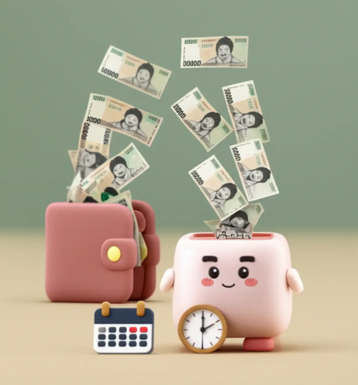 월급이나-생활비를-파킹통장에-넣어두고-관리하며-이자-받는-모습을-귀여운-3D-그림으로-표현.