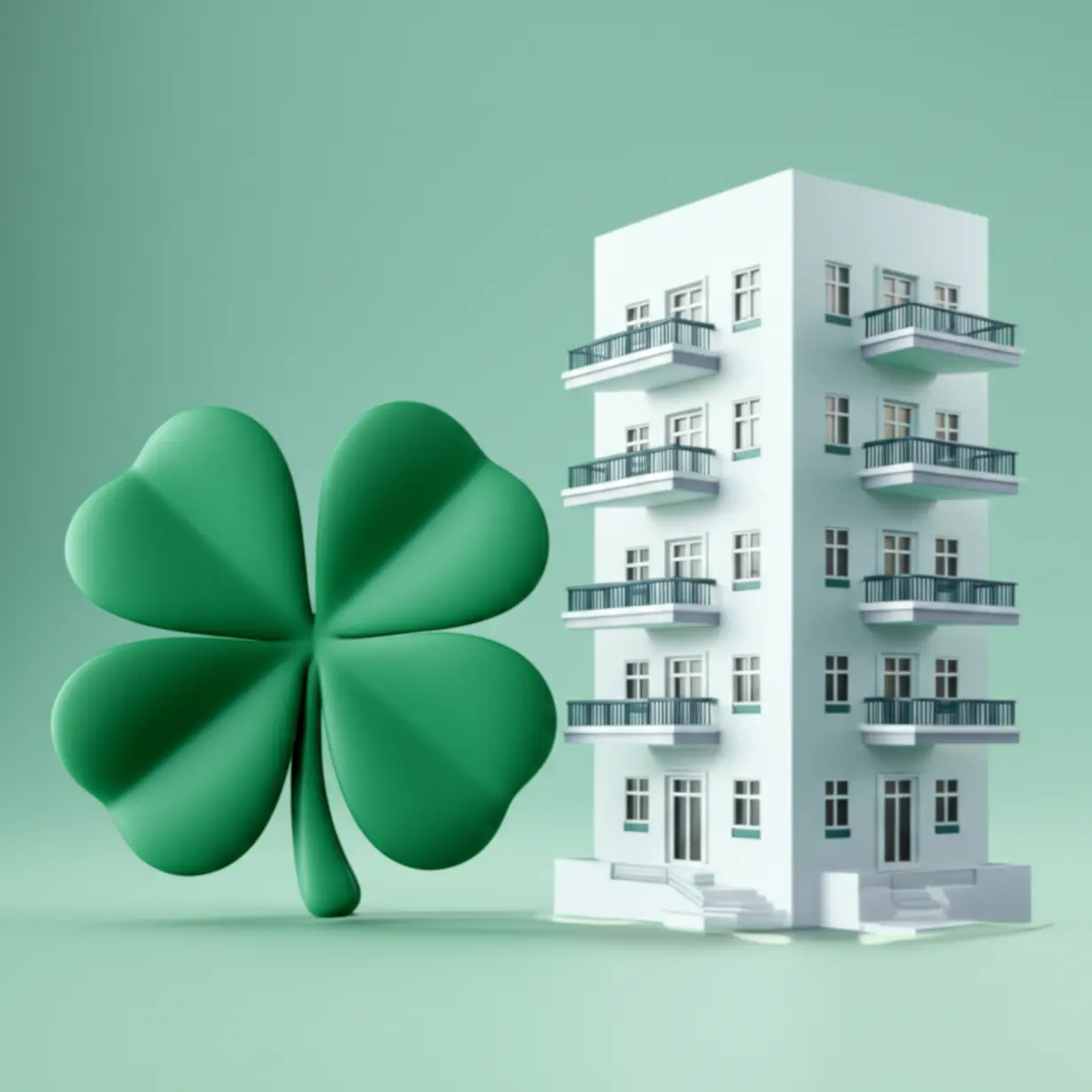 서울-둔촌-올림픽파크포레온-줍줍이-좋은-기회임을-상징하는-귀여운-3D-행운의-클로버와-아파트-모형입니다.