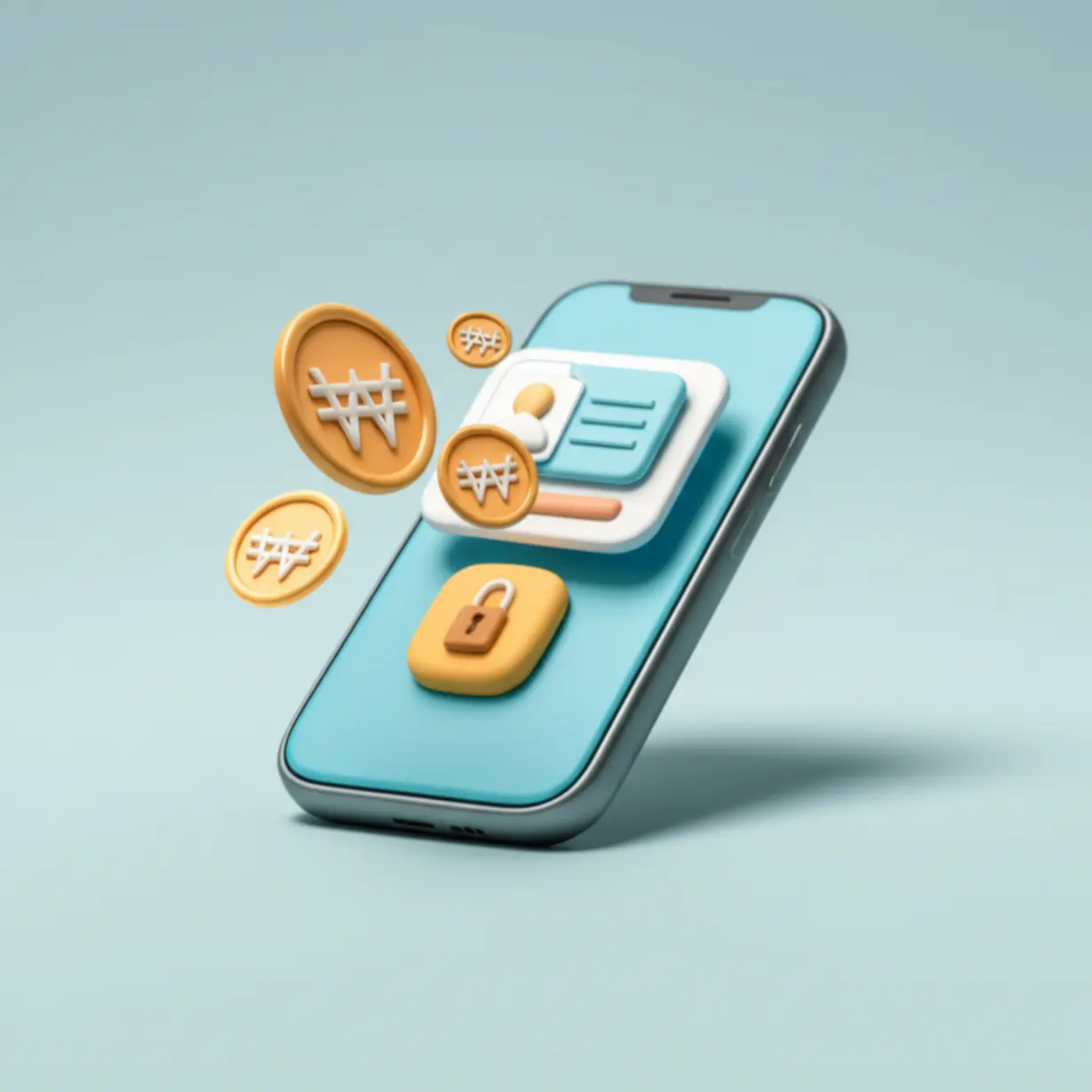 다올저축은행-Fi-쌈짓돈-통장을-휴대폰-앱으로-간편하게-만드는-과정을-보여주는-귀여운-3D-그림.