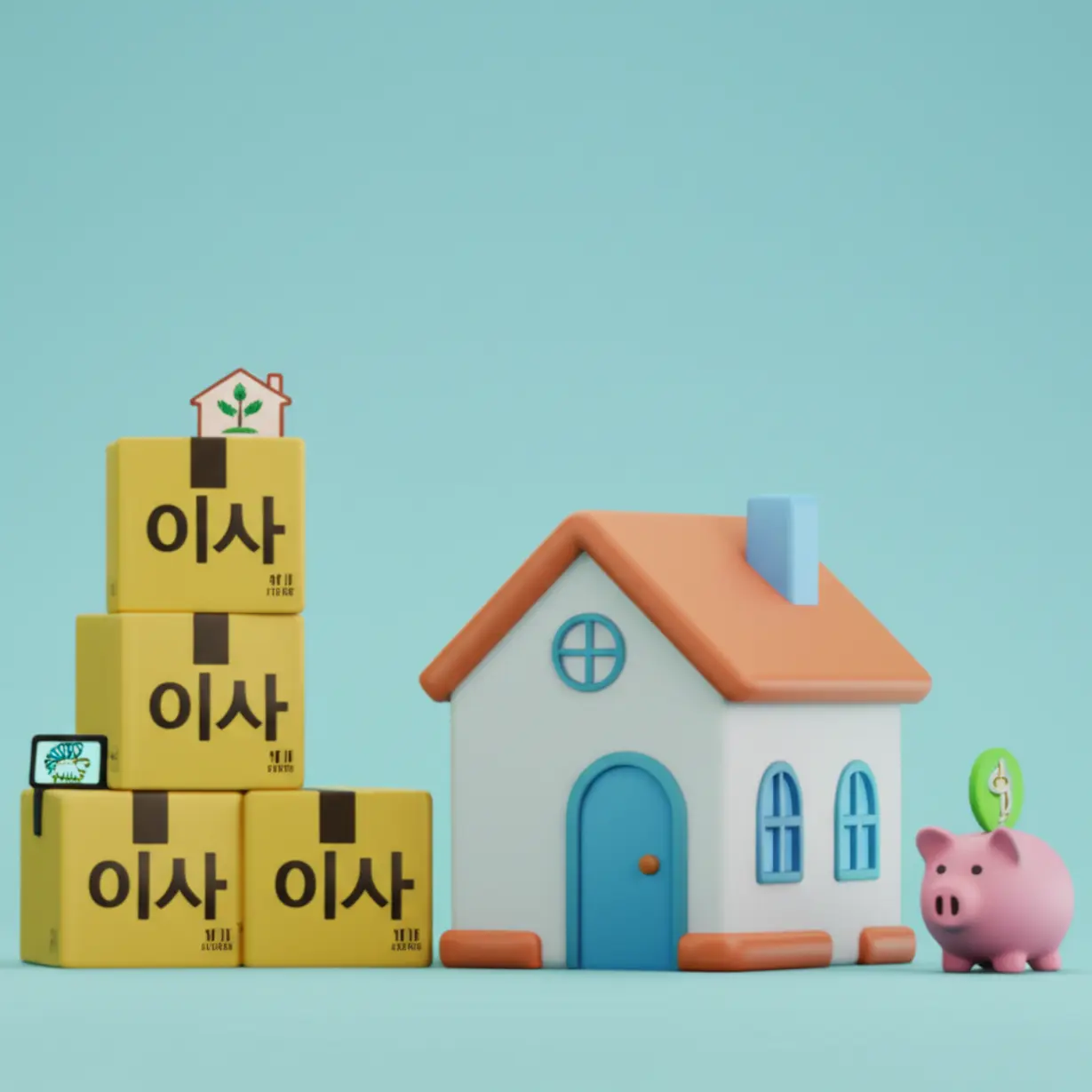 재개발-보상금-중-이사-비용과-주거이전비를-상징하는-귀여운-3D-이삿짐-상자와-돈-저금통-이미지.-추가-보상-항목을-나타냅니다.