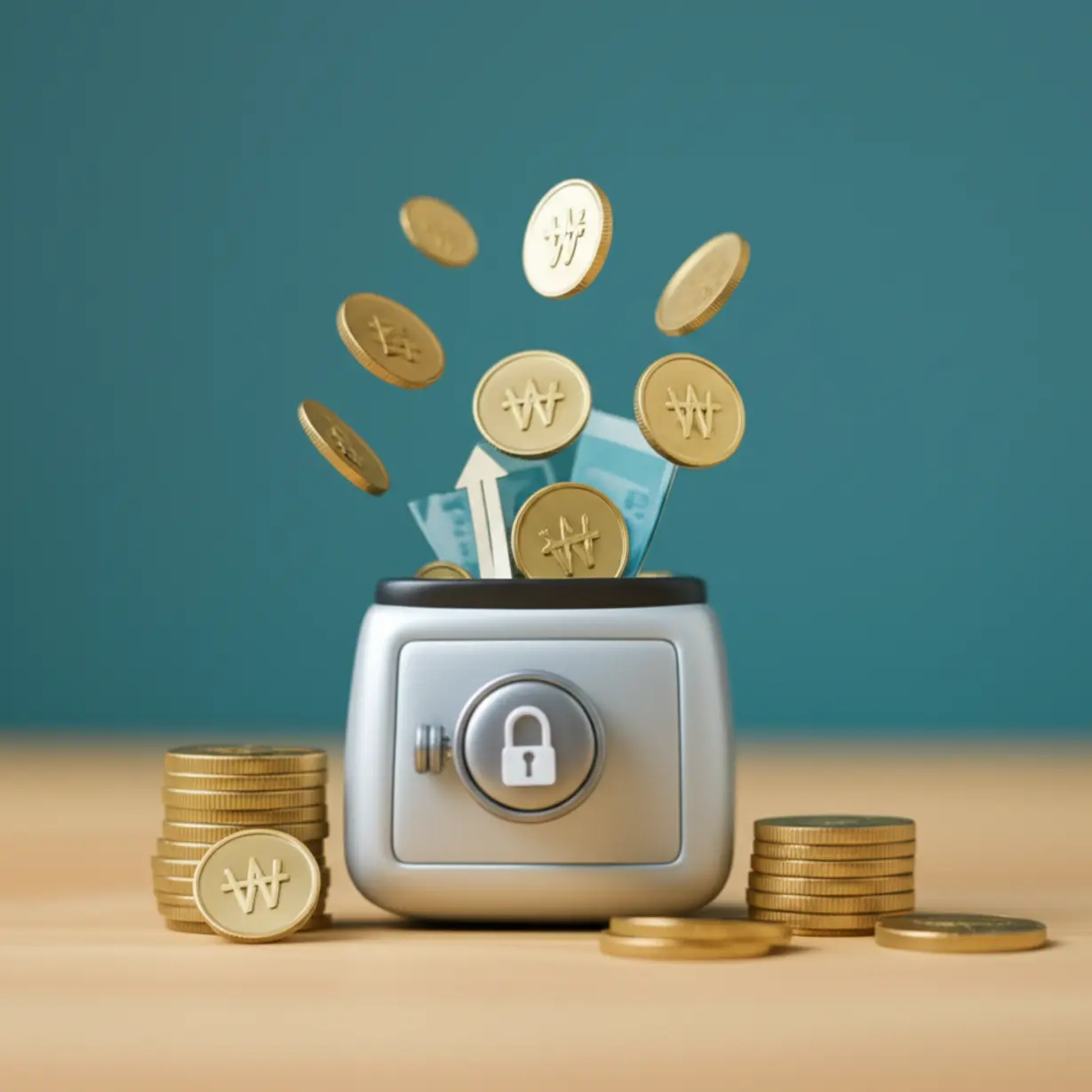 자유롭게-돈을-넣고-뺄-수-있는-파킹통장에-돈이-쌓이는-모습을-그린-귀여운-3D-이미지.