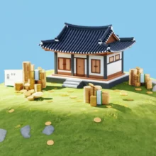 아기자기한-한옥과-주변에-놓인-한국-돈,-부동산-매매와-양도소득세를-상징하는-이미지